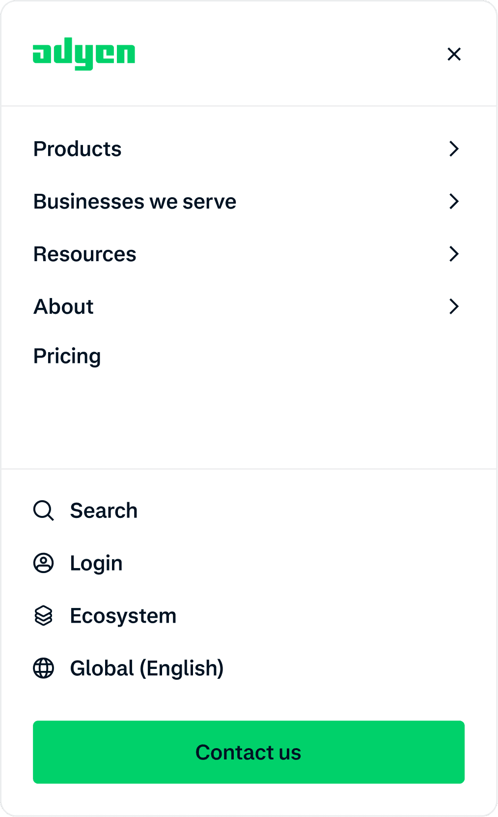 Adyen mobile interface mockup