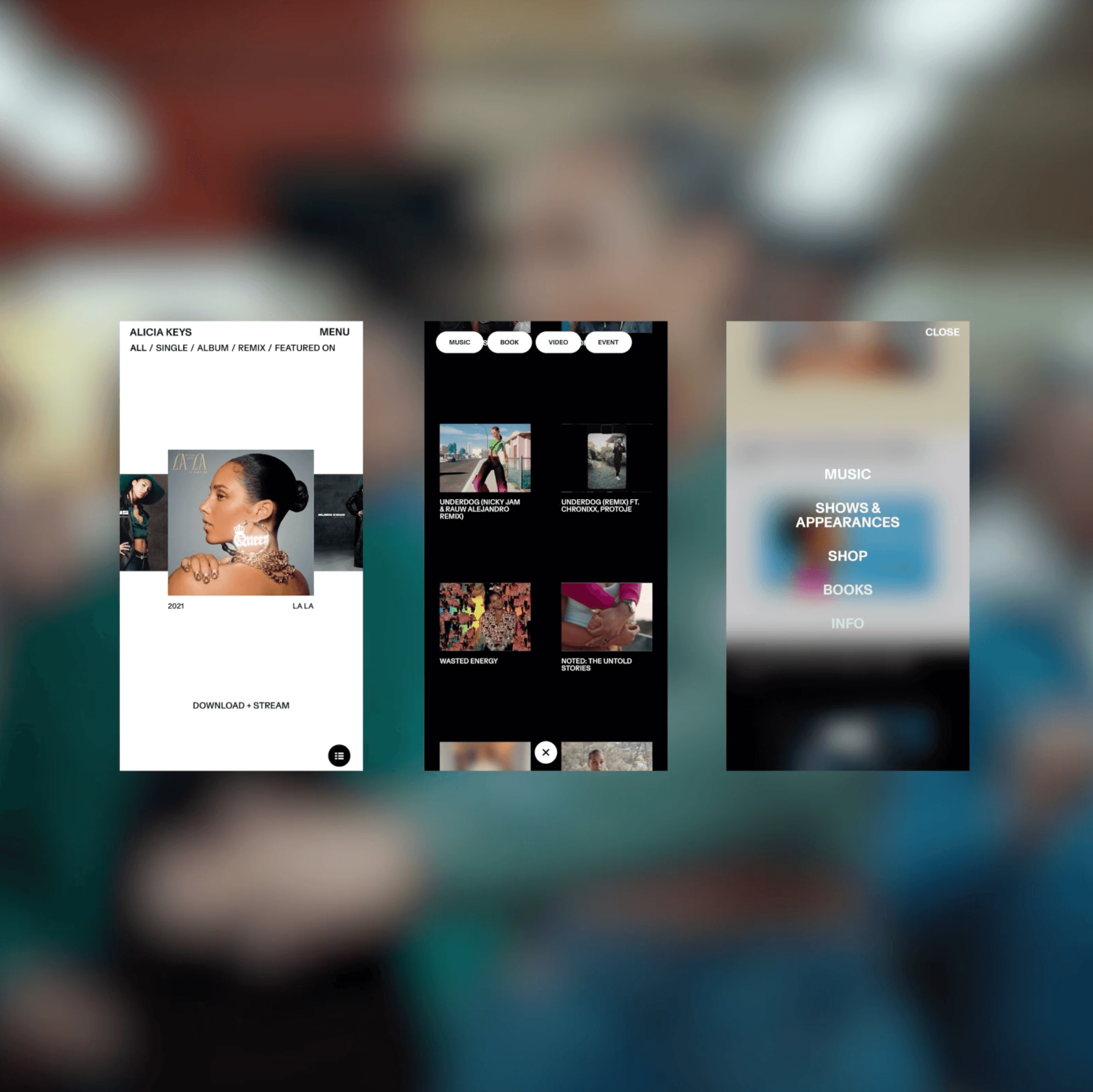 Image of the news page of the website of Alicia Keys