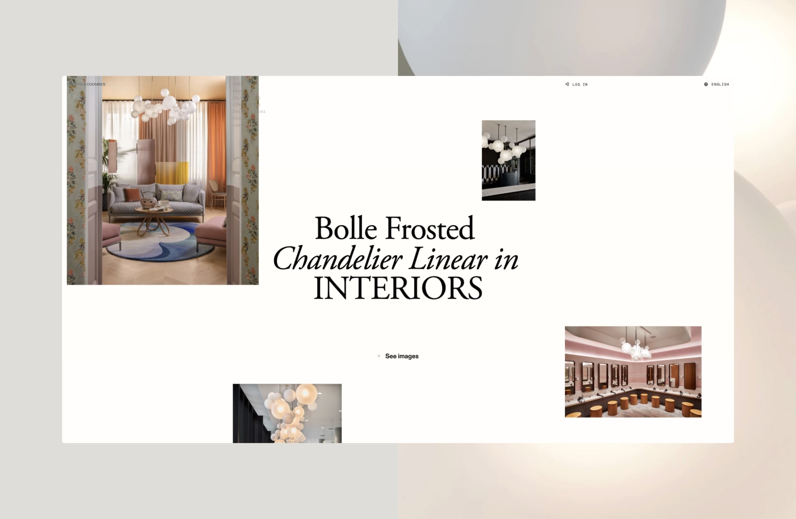 Image of the collection page of the website of Giopato & Coombes, Bolle Frosted Chandelier Linear in INTERIORS