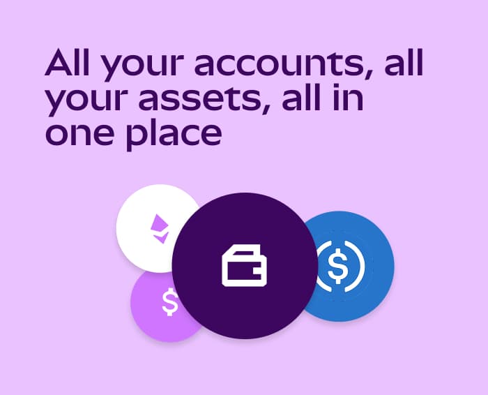 Design of a bento box with text: All your accounts, all your assets, all in one place