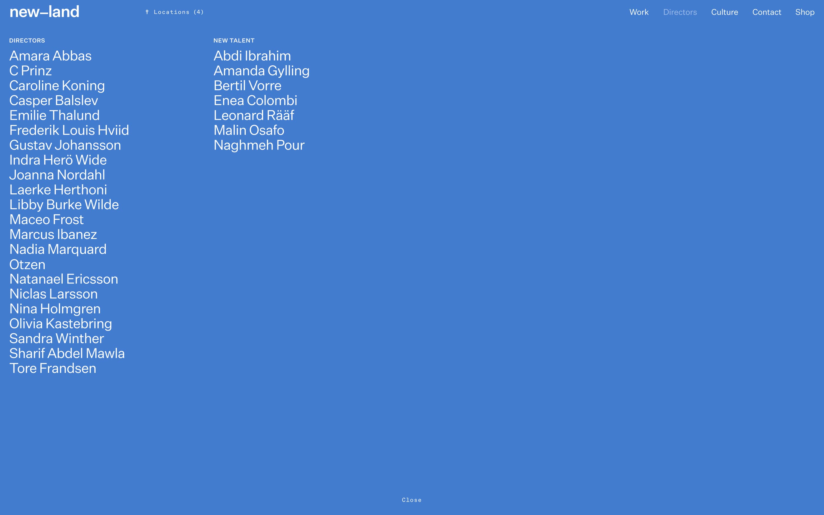 New Land desktop menu overlay